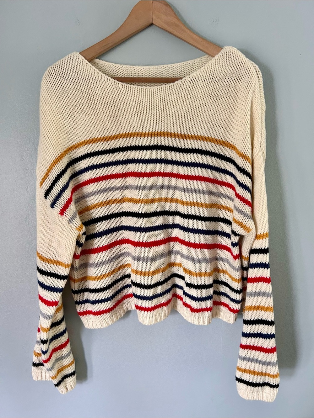 Cream Striped Knit Sweater large